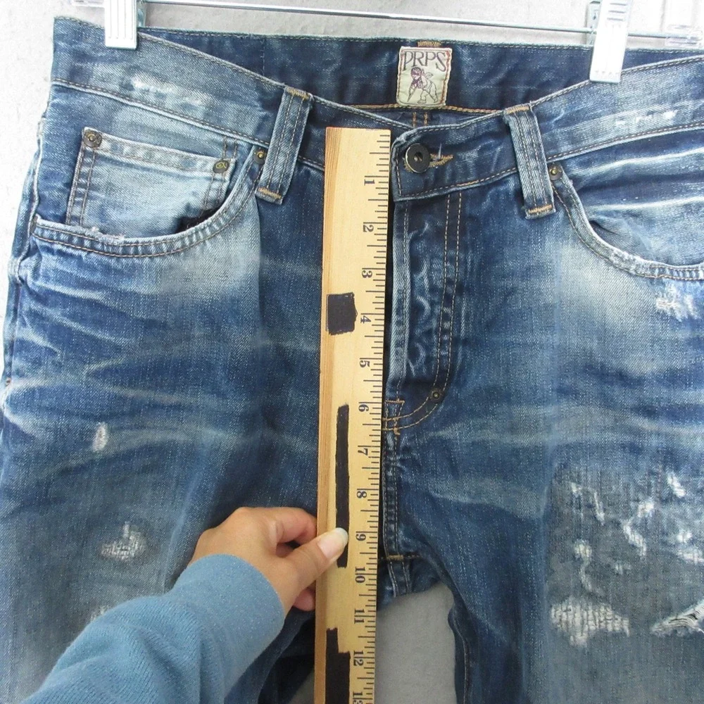 PRPS Demon Jeans Men 32 Distressed Denim Button Fly Whiskering Fade Portugal